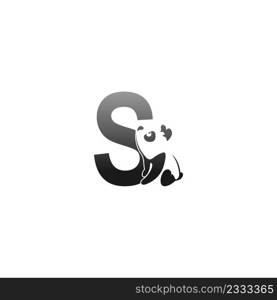 Panda animal illustration looking at the letter S icon template