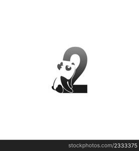 Panda animal illustration looking at the number 2 icon template