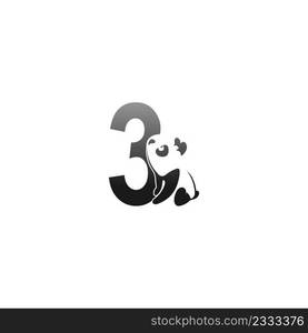 Panda animal illustration looking at the number 3 icon template