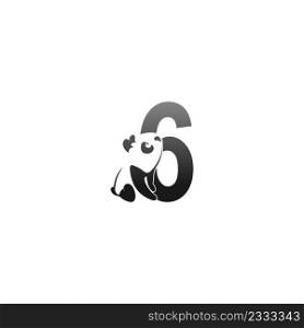 Panda animal illustration looking at the number 6 icon template