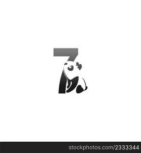 Panda animal illustration looking at the number 7 icon template