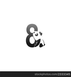 Panda animal illustration looking at the number 8 icon template