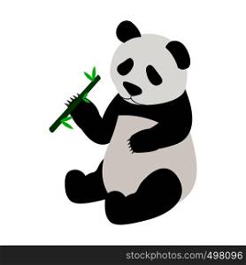 Panda bear eating bamboo shoot icon in isometric 3d style on a white background. Panda bear eating bamboo shoot icon