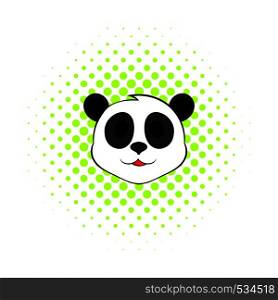 Panda bear head icon in comics style on a white background. Panda bear head icon, comics style