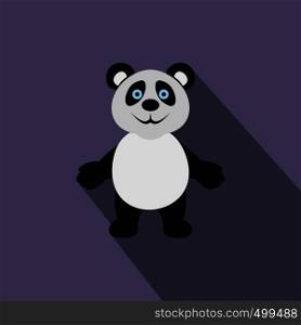 Panda bear icon in flat style on a violet background. Panda bear icon, flat style
