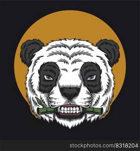 Panda eat bamboo head vector illustration