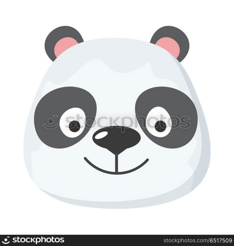 Panda face vector. Flat design. Animal head cartoon icon. Illustration for nature concepts, children s books illustrating, printing materials, web. Funny mask or avatar. Isolated on white background . Panda Face Vector Illustration in Flat Design. Panda Face Vector Illustration in Flat Design