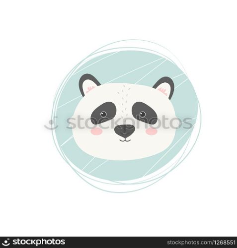 Panda hand drawn face. Vector character. Baby print, textile, book, baby shower template card. Panda hand drawn face. Vector character.