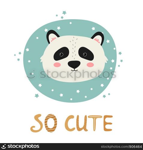 Panda hand drawn face. Vector character. Baby print, textile, book, baby shower template card. Panda hand drawn face. Vector character.