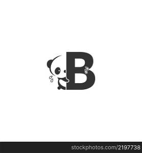 Panda icon behind letter B logo illustration template