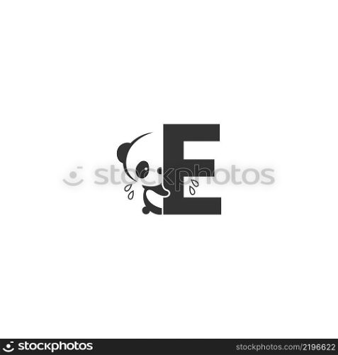Panda icon behind letter E logo illustration template