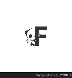 Panda icon behind letter F logo illustration template