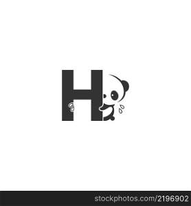 Panda icon behind letter H logo illustration template