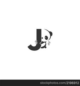 Panda icon behind letter J logo illustration template