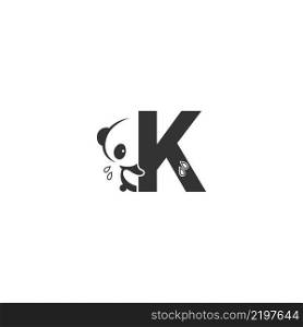 Panda icon behind letter K logo illustration template
