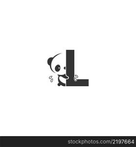 Panda icon behind letter L logo illustration template