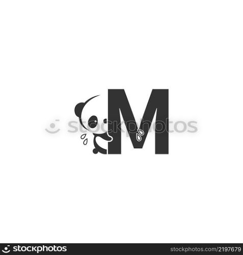 Panda icon behind letter M logo illustration template