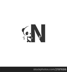Panda icon behind letter N logo illustration template
