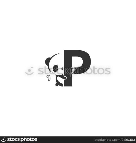 Panda icon behind letter P logo illustration template