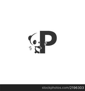 Panda icon behind letter P logo illustration template