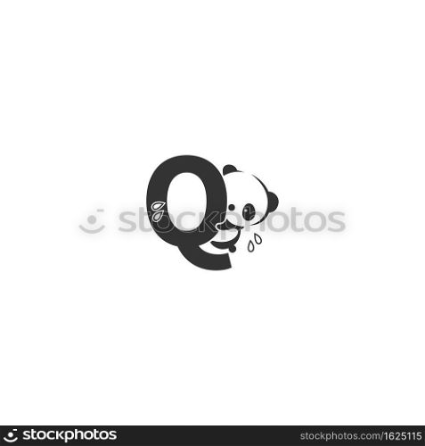 Panda icon behind letter Q logo illustration template