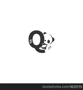 Panda icon behind letter Q logo illustration template