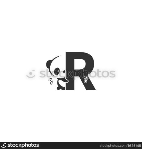 Panda icon behind letter R logo illustration template