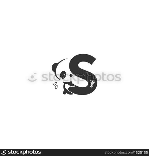 Panda icon behind letter S logo illustration template