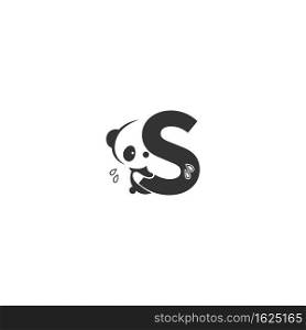 Panda icon behind letter S logo illustration template