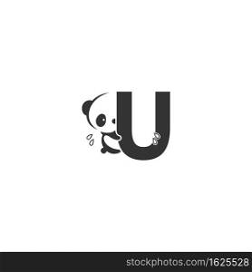 Panda icon behind letter U logo illustration template