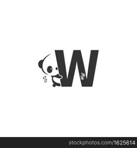 Panda icon behind letter W logo illustration template