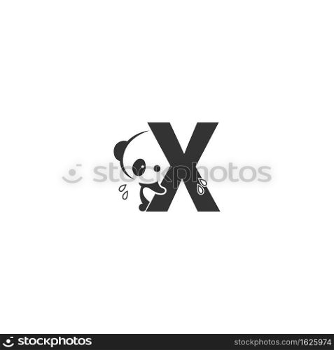 Panda icon behind letter X logo illustration template