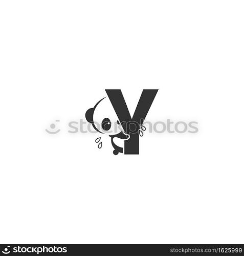 Panda icon behind letter Y logo illustration template