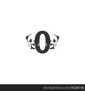 Panda icon behind letter zero logo illustration template