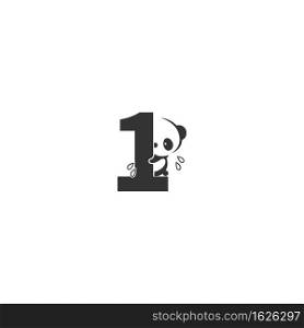 Panda icon behind number 1 logo illustration template