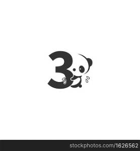 Panda icon behind number 3 logo illustration template