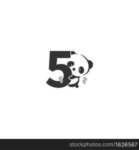 Panda icon behind number 5 logo illustration template