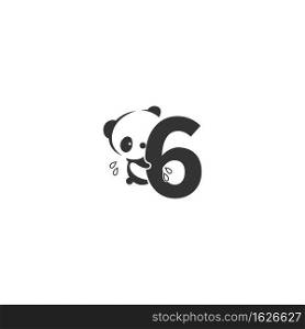 Panda icon behind number 6 logo illustration template