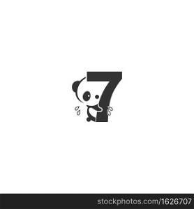 Panda icon behind number 7 logo illustration template