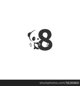 Panda icon behind number 8 logo illustration template