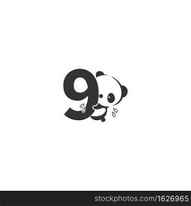 Panda icon behind number 9 logo illustration template