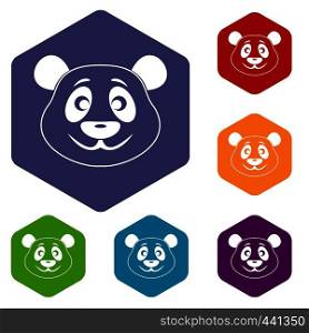 Panda icons set hexagon isolated vector illustration. Panda icons set hexagon