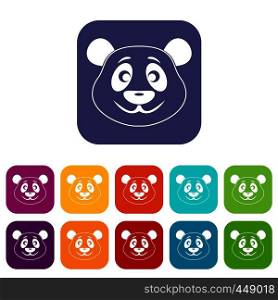 Panda icons set vector illustration in flat style In colors red, blue, green and other. Panda icons set flat