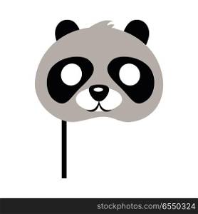 Panda Mask. Bear with Black Patches Round Eyes. Panda animal carnival mask vector illustration in flat style. Bear with black patches round eyes. Funny childish masquerade mask isolated. New Year masque for festivals, holiday dress code for kids