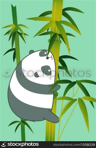 Panda on bamboo in cartoon style.