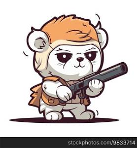 Panda with a gun. Cute cartoon animal. Vector illustration.
