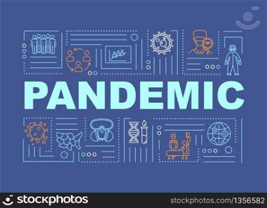 Pandemic word concepts banner. Infected people on quarantine. Virus outbreak hazard. Infographics with linear icons on blue background. Isolated typography. Vector outline RGB color illustration