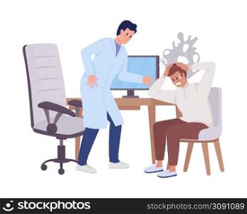 Panic attack at medical checkup semi flat color vector characters. Posing figure. Full body people on white. Worried doctor simple cartoon style illustration for web graphic design and animation. Panic attack at medical checkup semi flat color vector characters