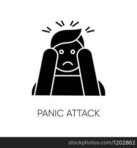 Panic attack glyph icon. Anxiety and depression. Paranoia and phobia. Migraine from stress. Person afraid and nervous. Mental disorder. Silhouette symbol. Negative space. Vector isolated illustration