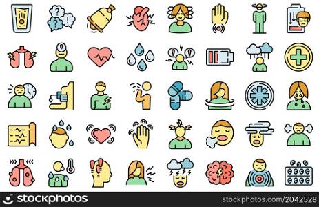Panic attack icons set outline vector. Panic anxiety. Attack symptoms. Panic attack icons set vector flat